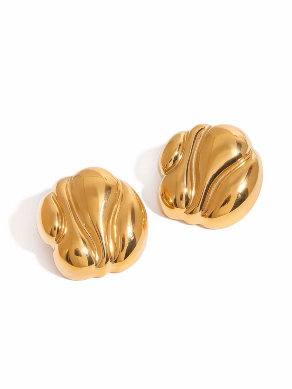 18K Gold Plated Chunky Stud Earrings - Picture 2 of 7